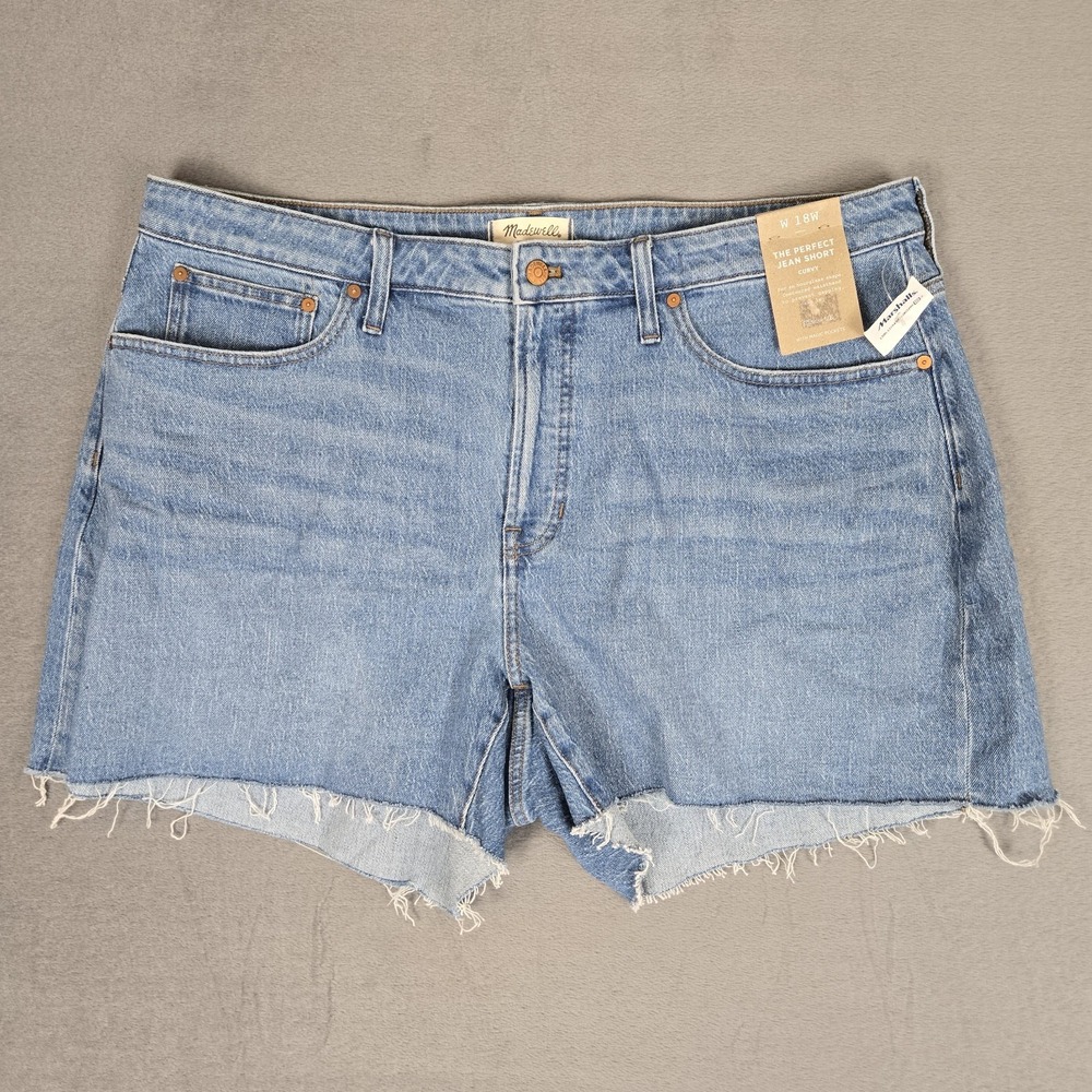 Madewell The Perfect Jean Short Womens 18W Curvy Raw-edge Hem Medium Wash NWT